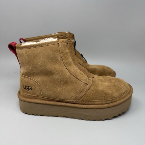 Ugg Neumel Women's Platform Zip Suede Boots Brown Lined Size 9